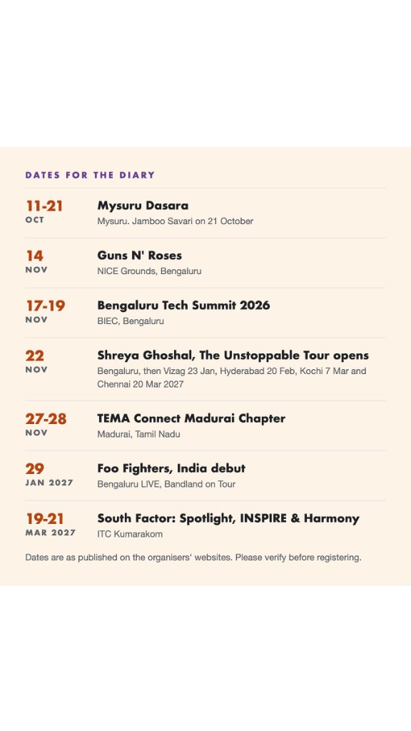 Dates for the diary